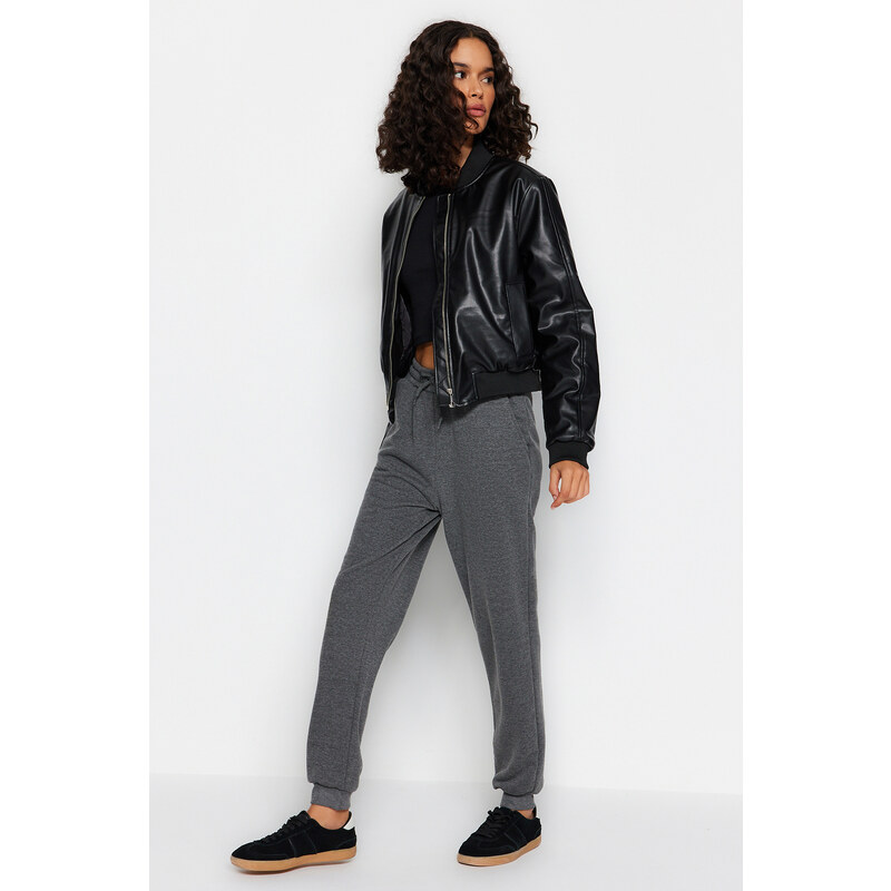 Trendyol Anthracite Loose Jogger Normální pas Tlusté pletené tepláky