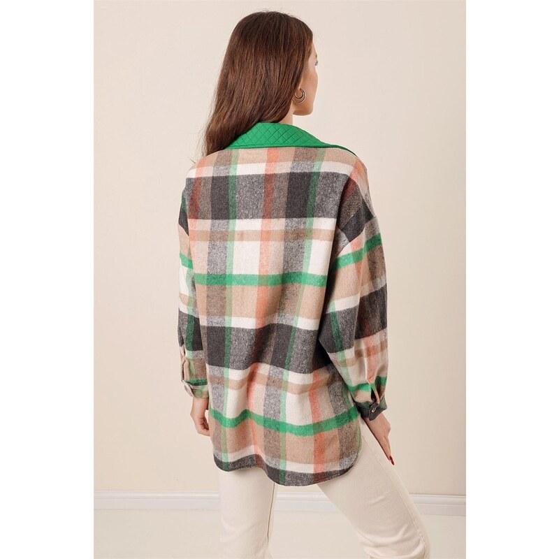 By Saygı Lumberjack Oversize Shirt Green With Bag Pocket Garnish