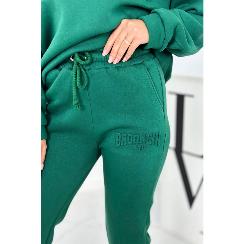 Kesi Zateplený bavlněný komplet, mikina + kalhoty Brooklyn tmavě zelená