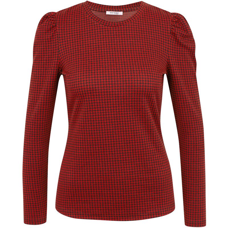 Orsay Červené dámské vzorované tričko s dlouhým rukávem - Dámské