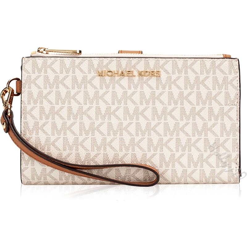 Michael Kors peněženka wristlet double zip logo vanilla