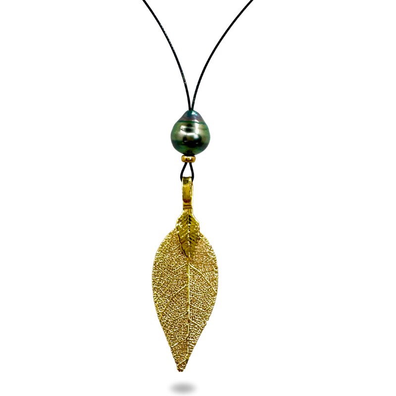 Náhrdelník "Feuille d'or" s černou tahitskou perlou