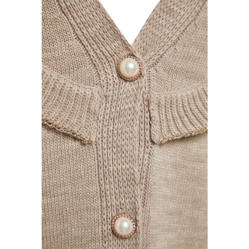 Trendyol norkový stříbřitý a perleťový pletený svetr s knoflíky