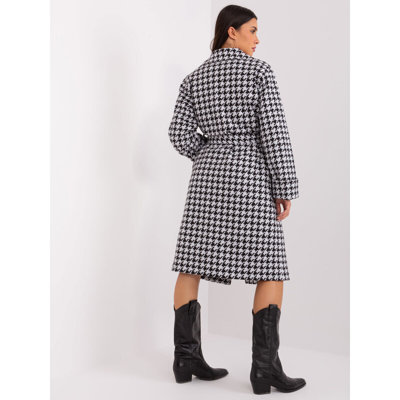 Fashionhunters Bílý a černý dlouhý houndstooth kabát