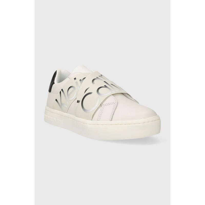 Kožené sneakers boty Calvin Klein Jeans CLASSIC CUPSOLE ELAST LTH bílá barva, YW0YW01443