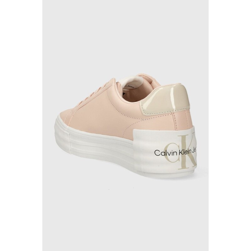 Sneakers boty Calvin Klein Jeans BOLD VULC FLATF LOW LACE LTH ML růžová barva, YW0YW01294