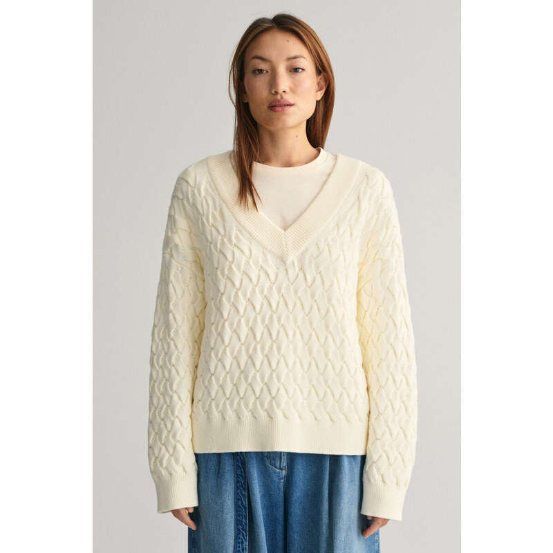SVETR GANT TEXTURED COTTON V-NECK CREAM