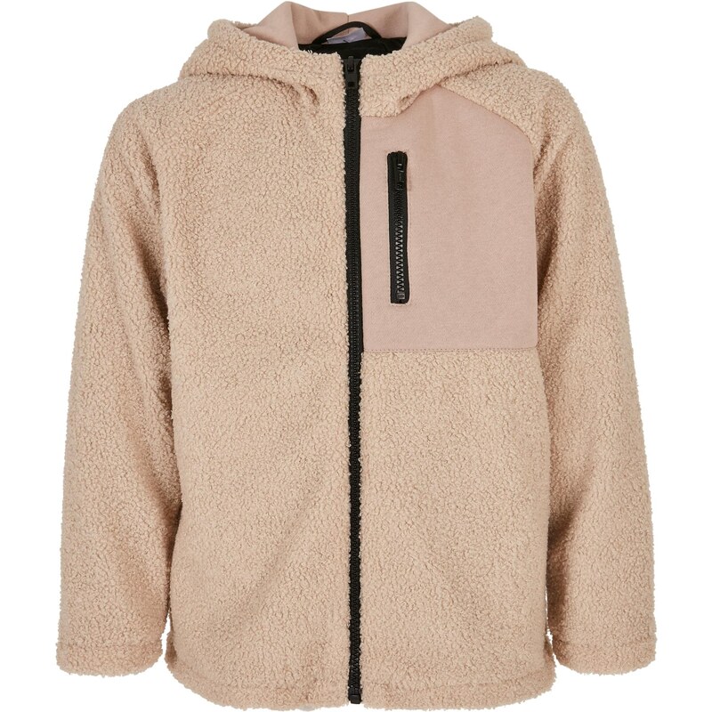 Urban Classics Kids Chlapecká bunda Sherpa s kapucí na zip darksand