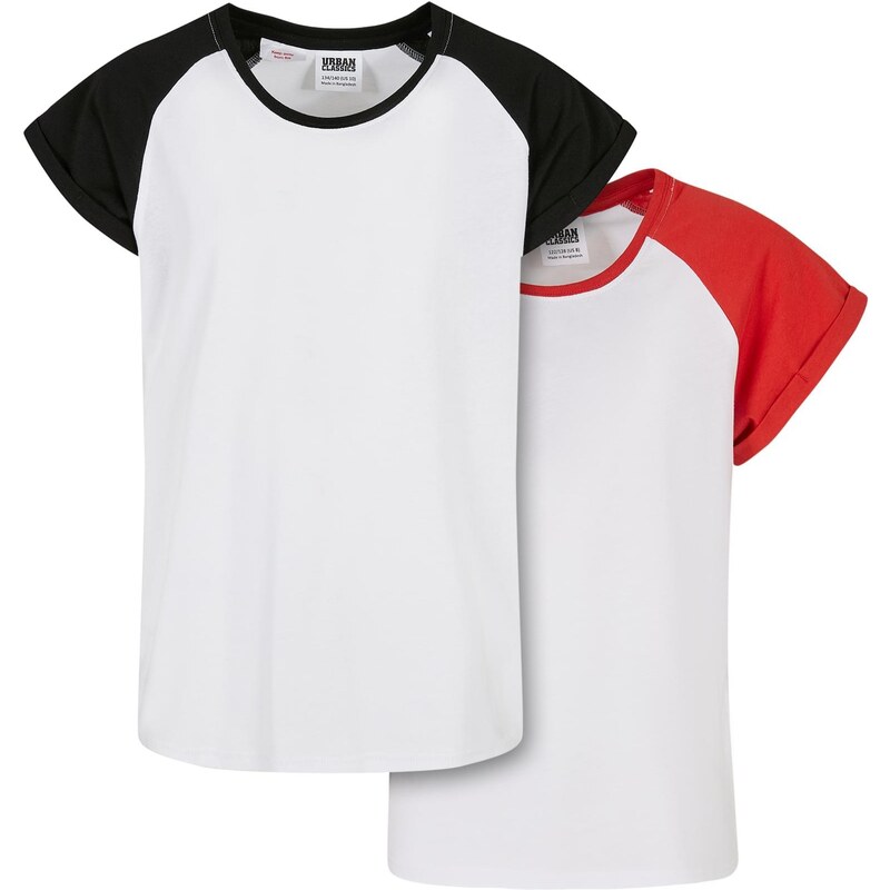 Urban Classics Kids Dívčí kontrastní raglánové tričko 2-balení bílá/hugered+bílá/černá