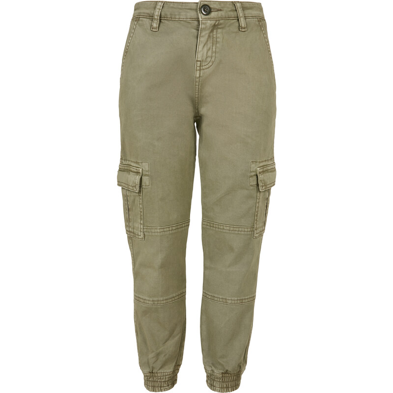 Urban Classics Kids Boys Washed Cargo Twill Jogging Kalts olivové