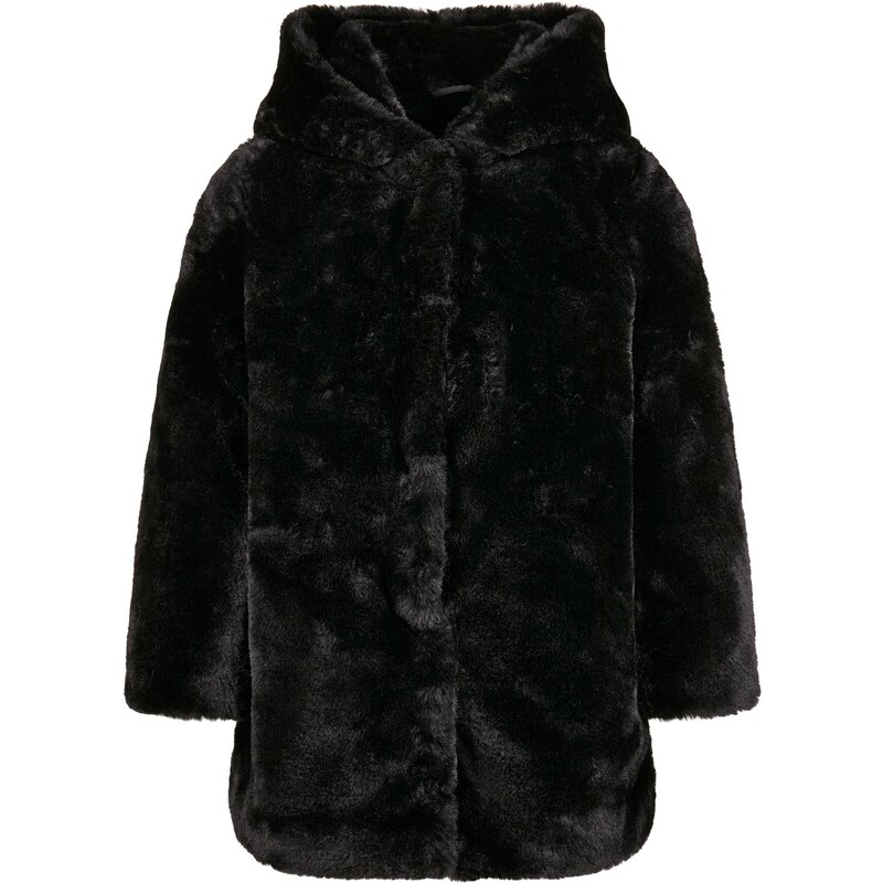 Urban Classics Dívčí Teddy Coat s kapucí černý