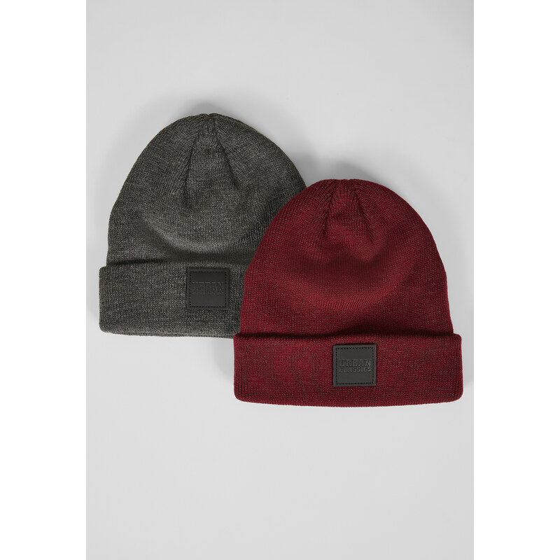 Urban Classics Kids Logopatch Beanie Kids 2-Pack uhlí+bordó