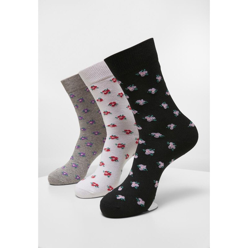 Urban Classics Accessoires Květinové ponožky z recyklované příze 3-balení šedá+černá+bílá