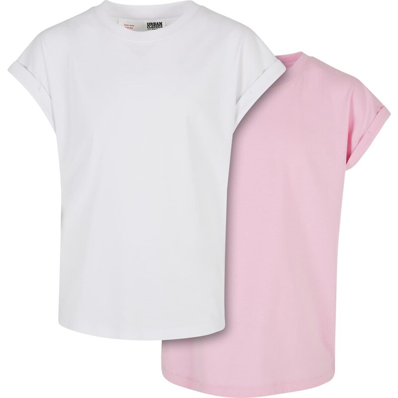 Urban Classics Kids Dívčí organické tričko s prodlouženým ramenem 2-balení bílá/dívčí růžová