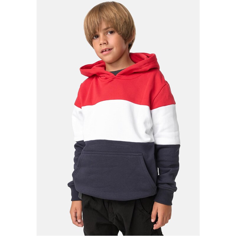 Urban Classics Kids Chlapecká 3-Tone Hoody fire red/white/navy