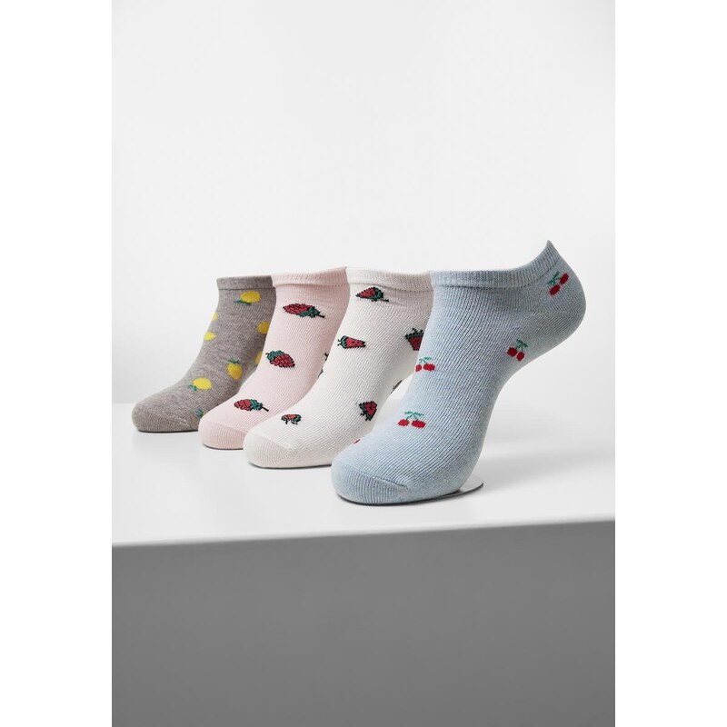 Urban Classics Accessoires Ovocné neviditelné ponožky z recyklované příze 4 balení šedá+krémová+světlemodrá+růžová