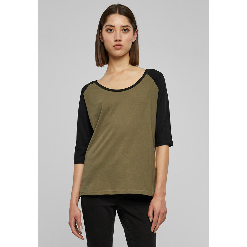 UC Ladies Dámské 3/4 kontrastní raglánové tričko olivově/černé