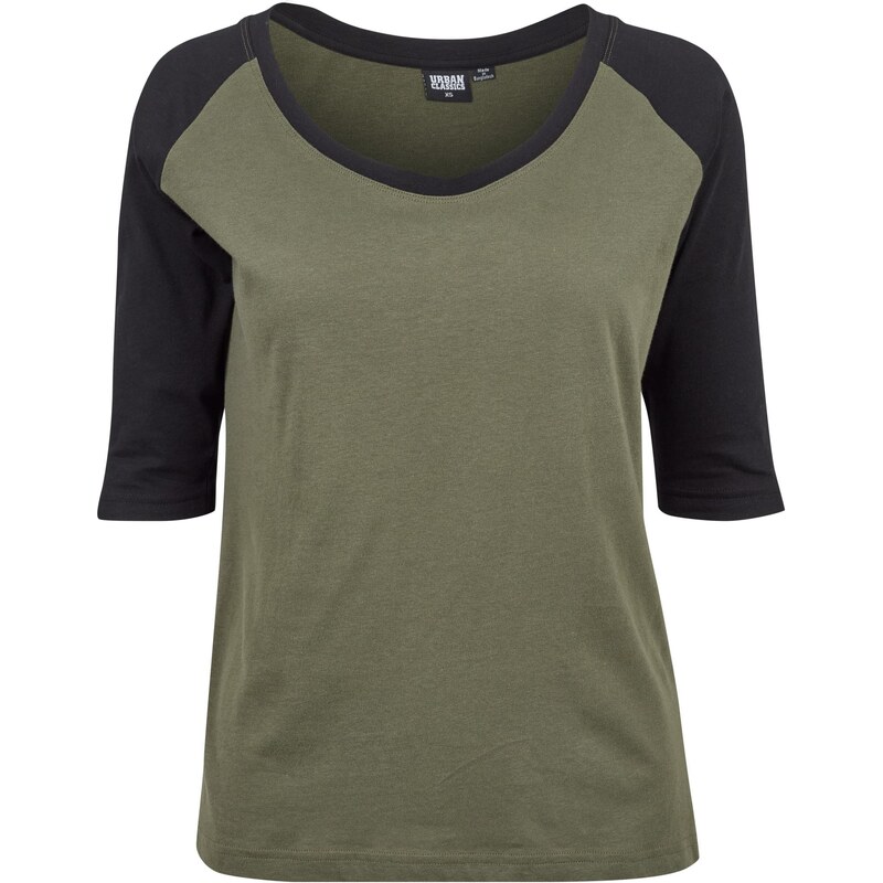 UC Ladies Dámské 3/4 kontrastní raglánové tričko olivově/černé