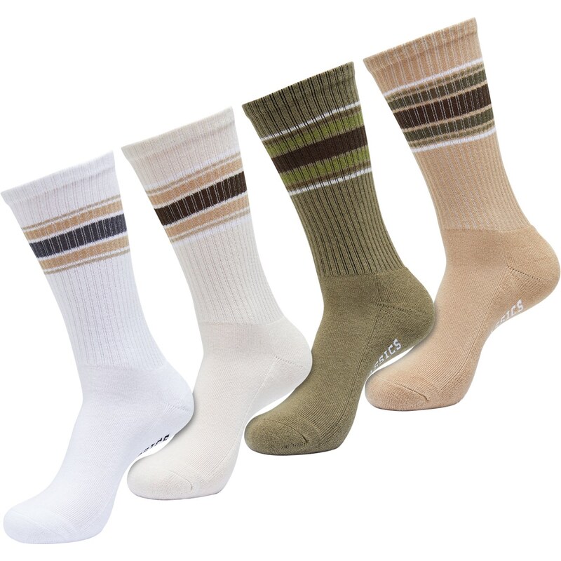 Urban Classics Accessoires Vrstvené pruhované ponožky 4-balení bílá/bílá písková/tiniolová/béžová