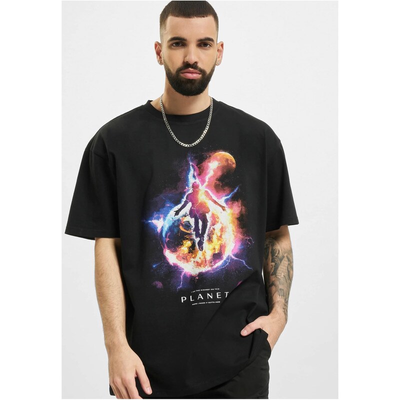 Mister Tee Černé tričko Electric Planet Oversize
