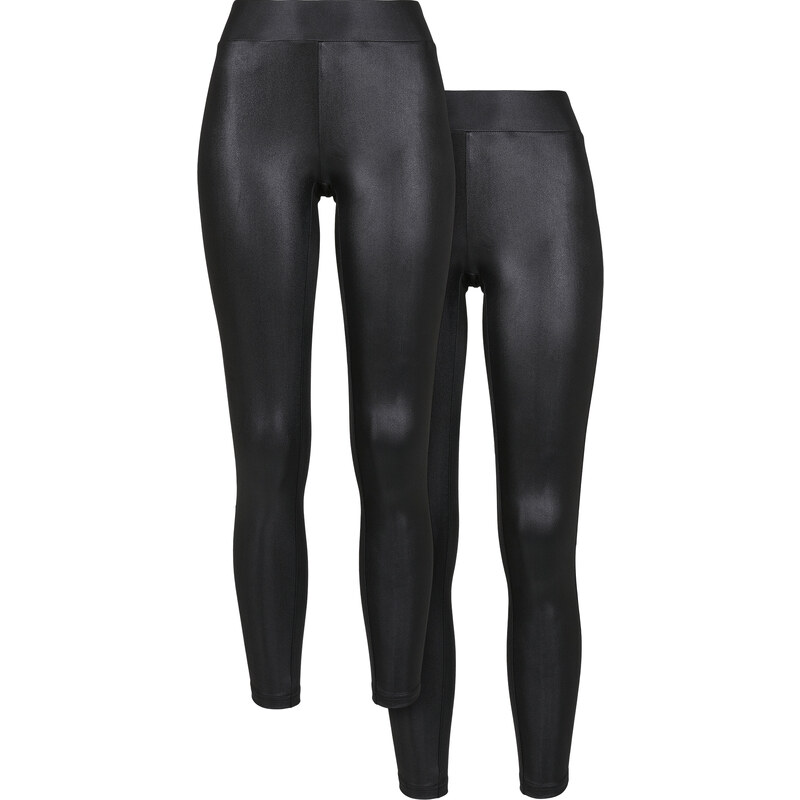 Urban Classics Dámské legíny ze syntetické kůže 2 balení černá