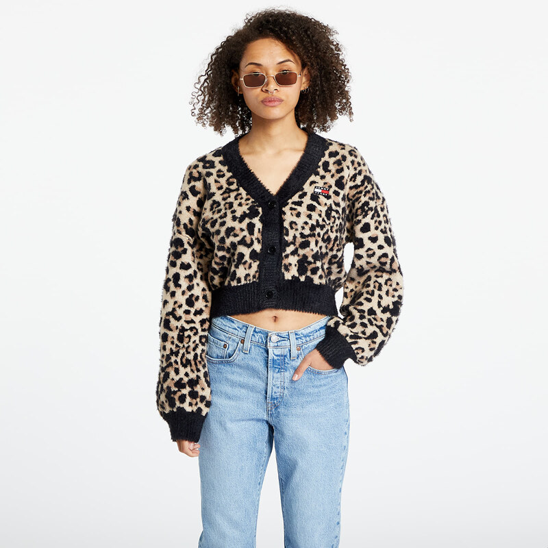 Tommy Hilfiger Dámský svetr Tommy Jeans Leopard Cardigan Beige