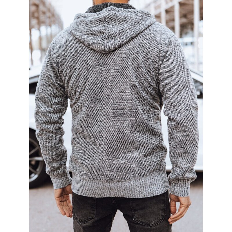 Dstreet Trendy šedý pánský svetr s kapucí