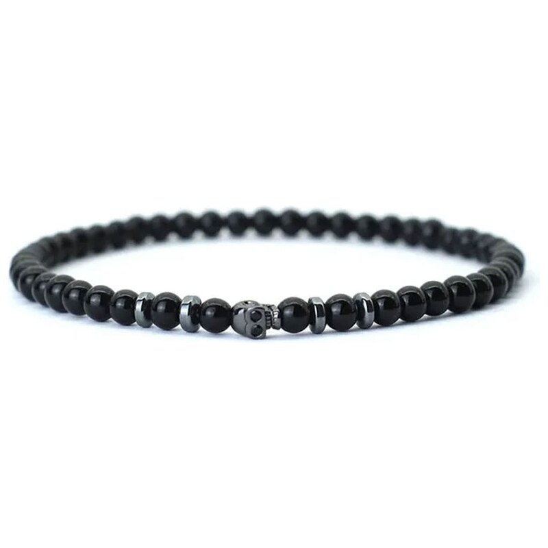 Daniel Dawson Korálkový náramek Dario 4 mm obsidián, ocelová lebka 87582709