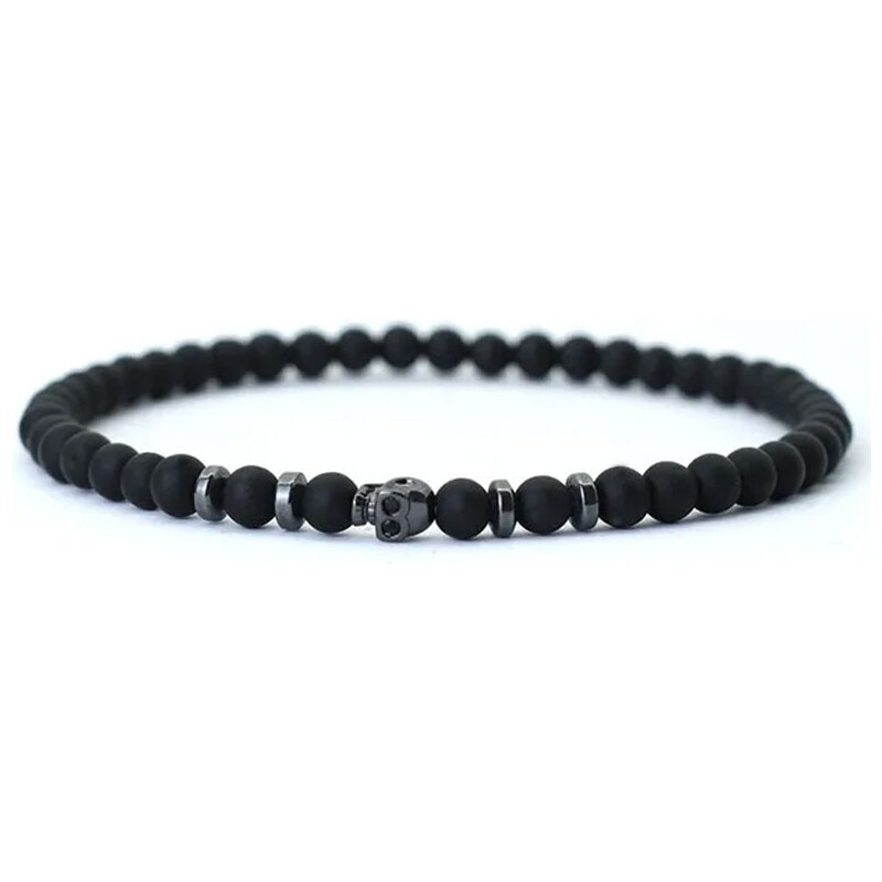 Daniel Dawson Korálkový náramek Dario 4 mm onyx, ocelová lebka 87582711