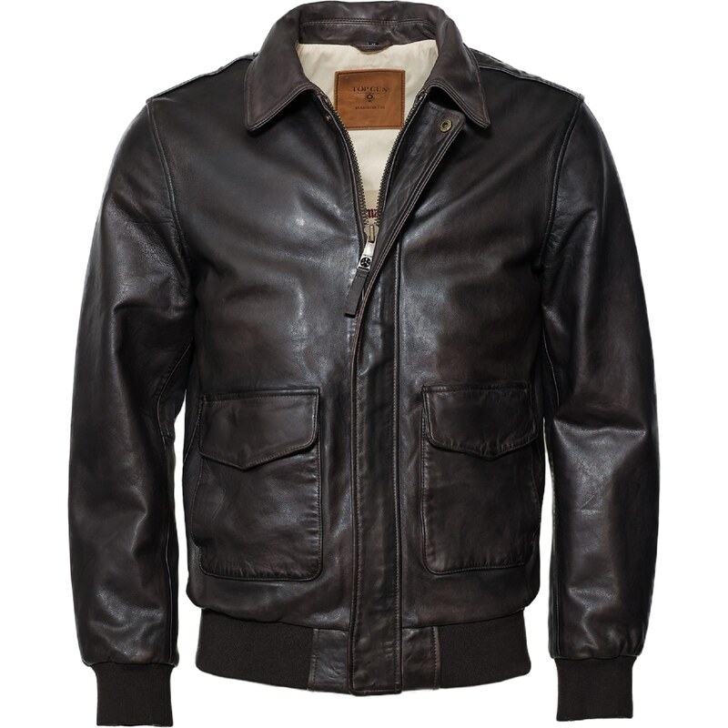 Bunda Top Gun Leather Bomber kožená hnědá