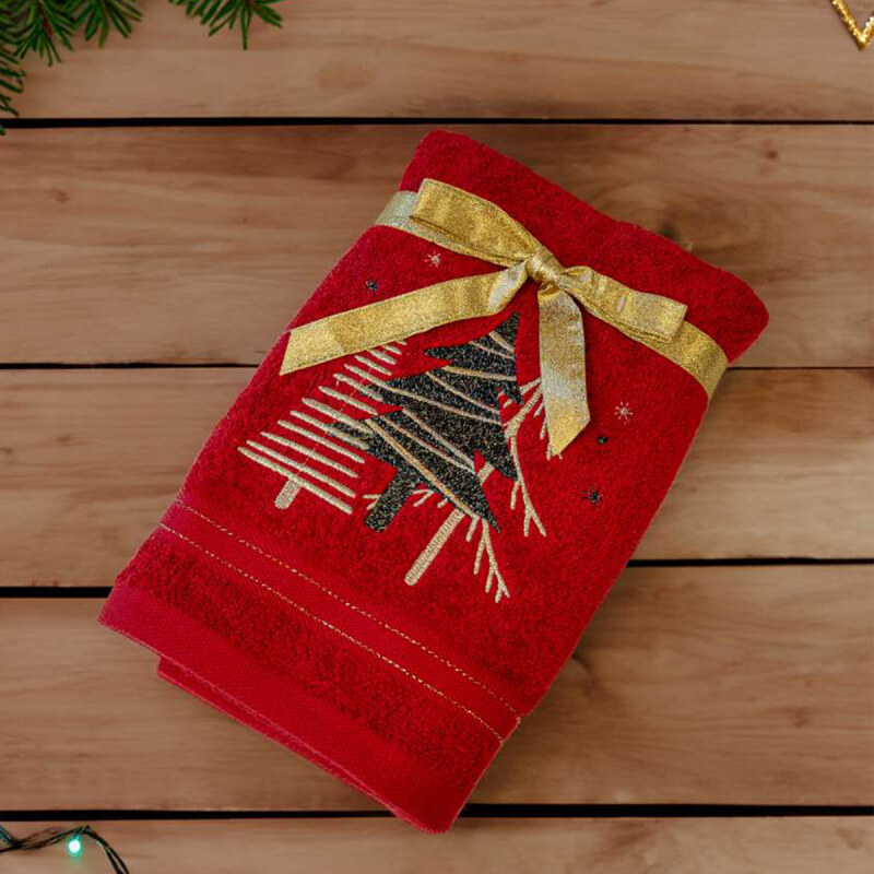 MOTIVATED Červený vánoční ručník PINES (OLXMAS01)