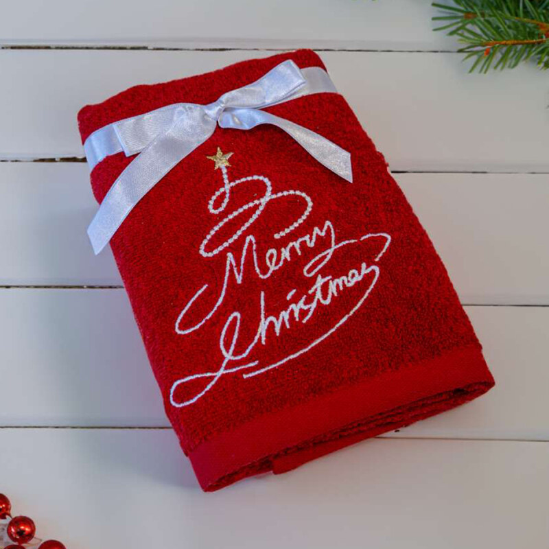 MOTIVATED Červený vánoční ručník MERRY CHRISTMAS (OLXMAS09)