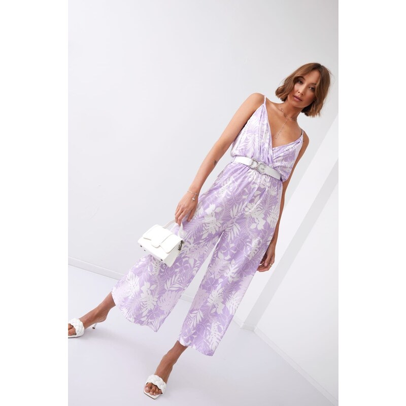 POL POL Letní overal v listech s culottes lilac 70050