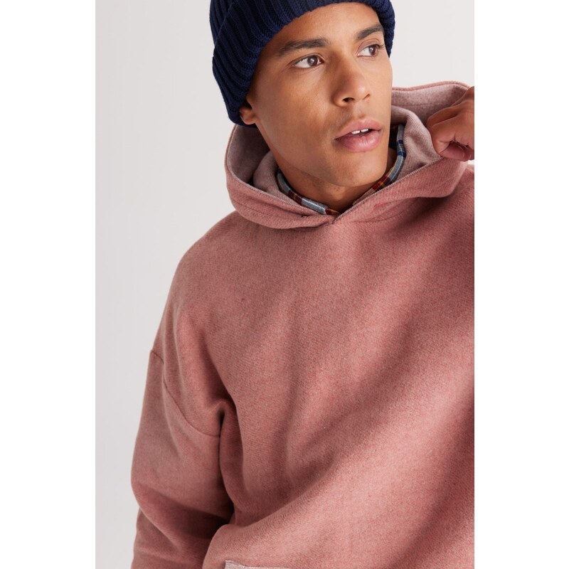 AC&Co / Altınyıldız Classics Men's Pale Pink Melange Oversize Wide Cut Inner Fleece 3 Thread Hooded Sweatshirt