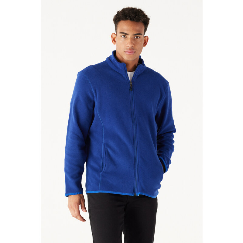 AC&Co / Altınyıldız Classics Men's Saxe Blue Anti-pilling Anti-Pilling Standard Fit High Bato Collar Sweatshirt Fleece Jacket