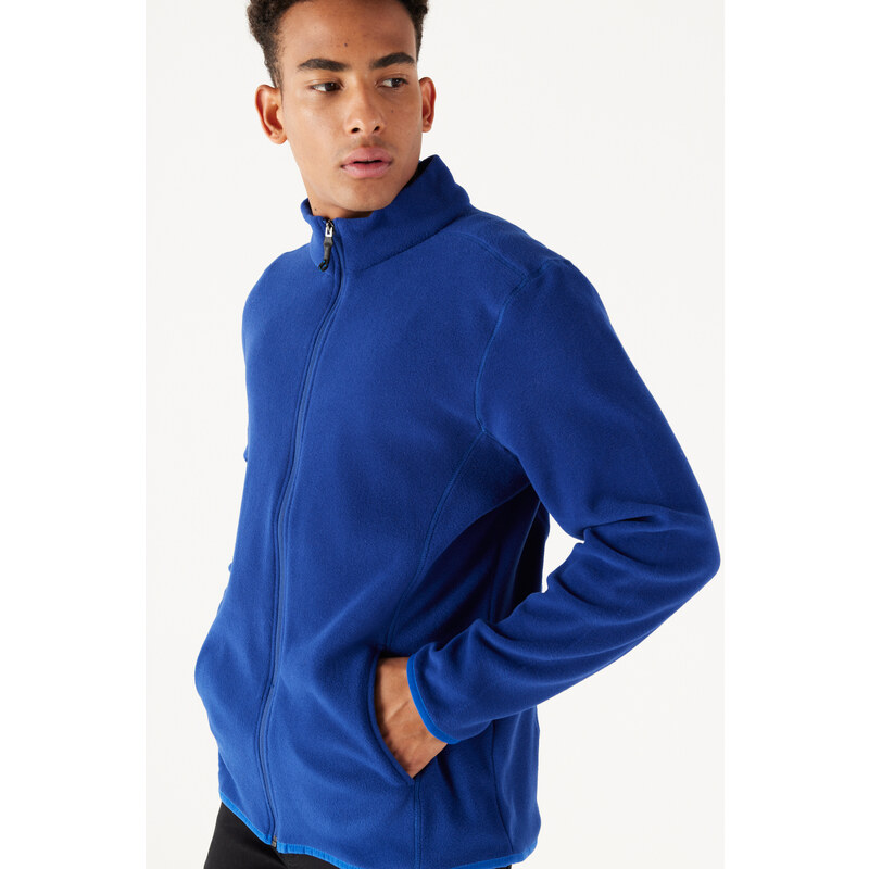 AC&Co / Altınyıldız Classics Men's Saxe Blue Anti-pilling Anti-Pilling Standard Fit High Bato Collar Sweatshirt Fleece Jacket