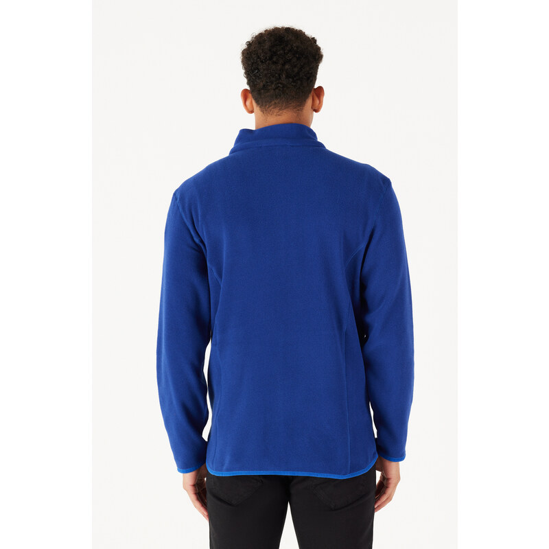 AC&Co / Altınyıldız Classics Men's Saxe Blue Anti-pilling Anti-Pilling Standard Fit High Bato Collar Sweatshirt Fleece Jacket