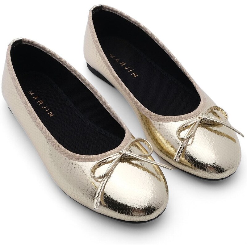 Marjin Women's Daily Flats Metallic Round Toe Ballerina Flats Adusa Golden Snake