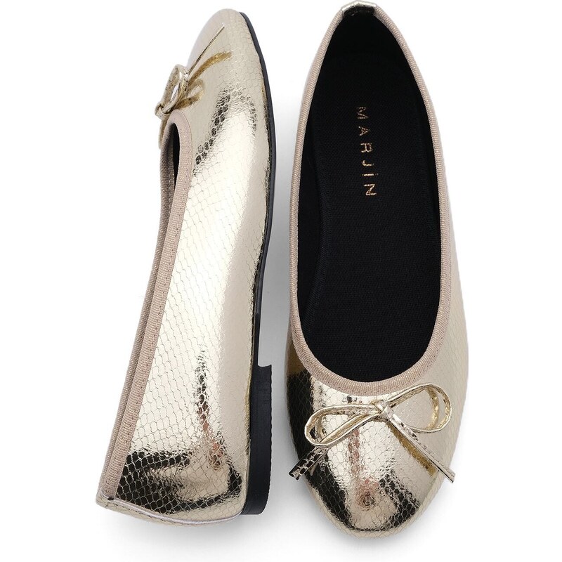 Marjin Women's Daily Flats Metallic Round Toe Ballerina Flats Adusa Golden Snake