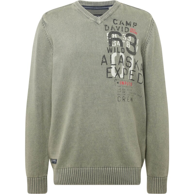 CAMP DAVID Svetr antracitová / khaki / ohnivá červená / bílá