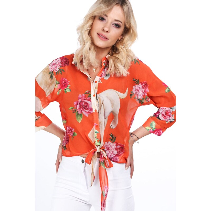 Miss Poem Oranžová letní květinová košile MP26186