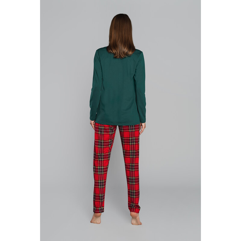 Italian Fashion Dámské pyžamo Zorza, dlouhý rukáv, dlouhé nohavice - zelená/potisk