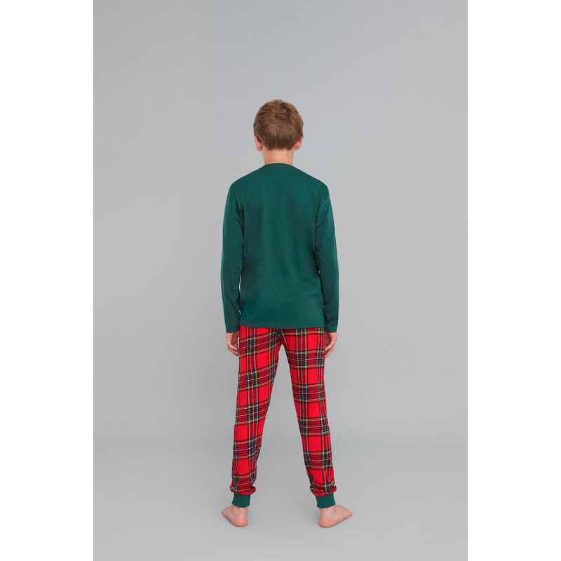 Italian Fashion Chlapecké pyžamo Narwik, dlouhý rukáv, dlouhé nohavice - zelená/potisk