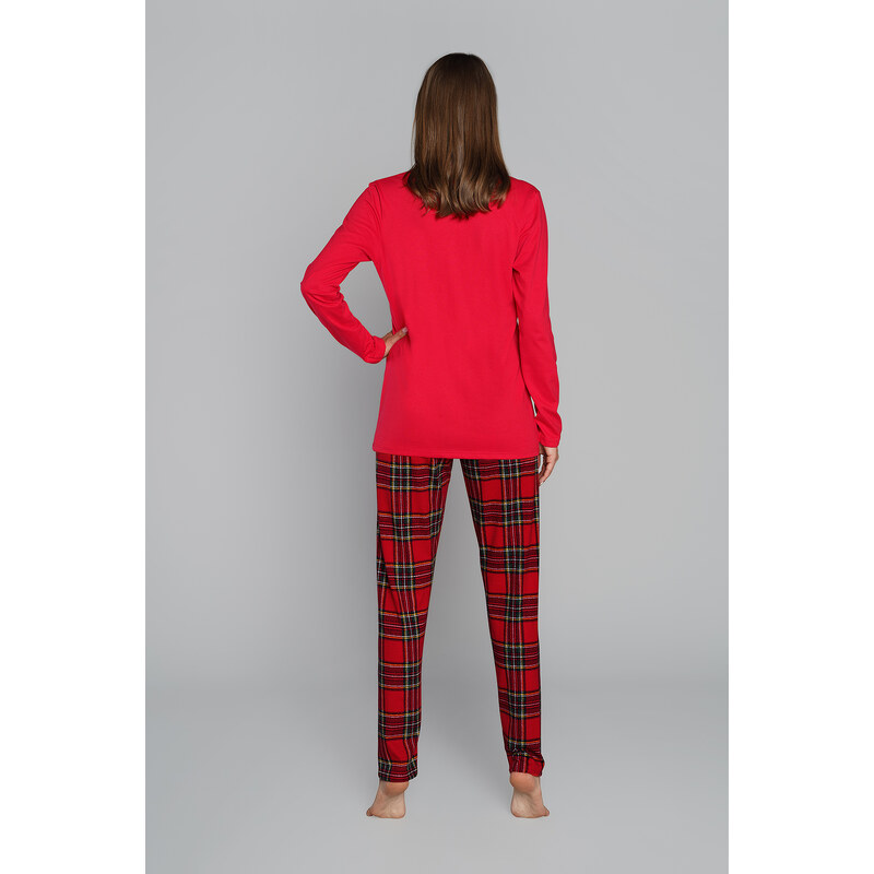 Italian Fashion Dámské pyžamo Zorza dlouhé rukávy, dlouhé nohavice - červená/potisk