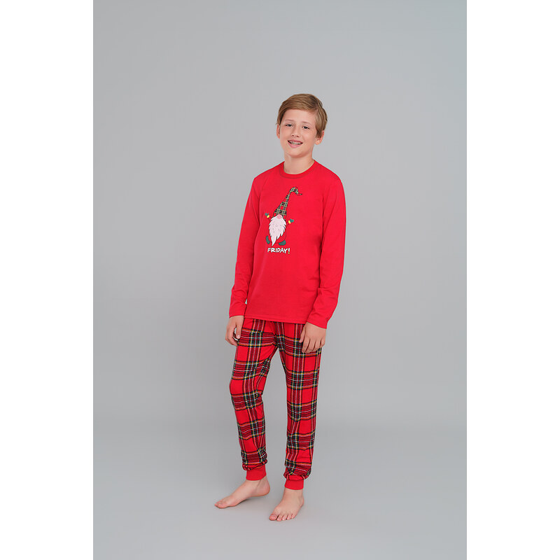 Italian Fashion Chlapecké pyžamo Narwik, dlouhý rukáv, dlouhé nohavice - červená/potisk