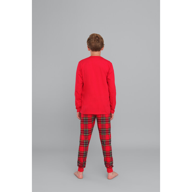 Italian Fashion Chlapecké pyžamo Narwik, dlouhý rukáv, dlouhé nohavice - červená/potisk