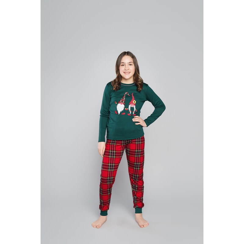 Italian Fashion Santa pyžamo pro dívky, dlouhý rukáv, dlouhé nohavice - zelená/potisk