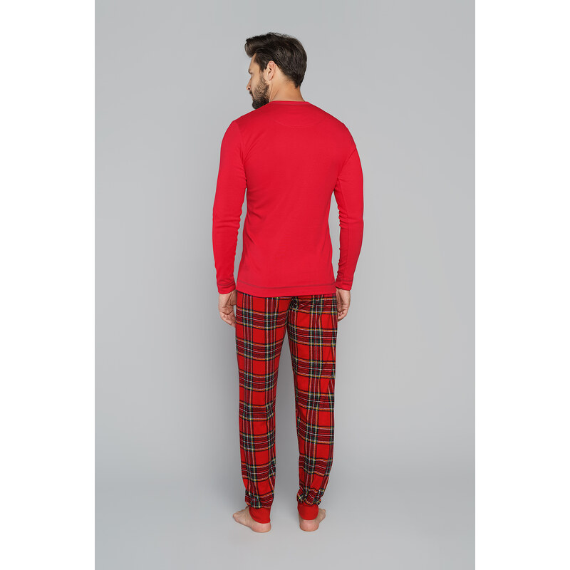 Italian Fashion Pánské pyžamo Narwik, dlouhý rukáv, dlouhé kalhoty - červená/potisk