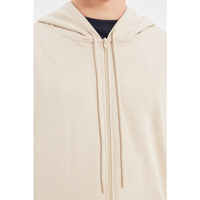 Trendyol Stone Basic Oversize/Wide-Fit Zippered Hooded Thick Sweatshirt- Cardigan