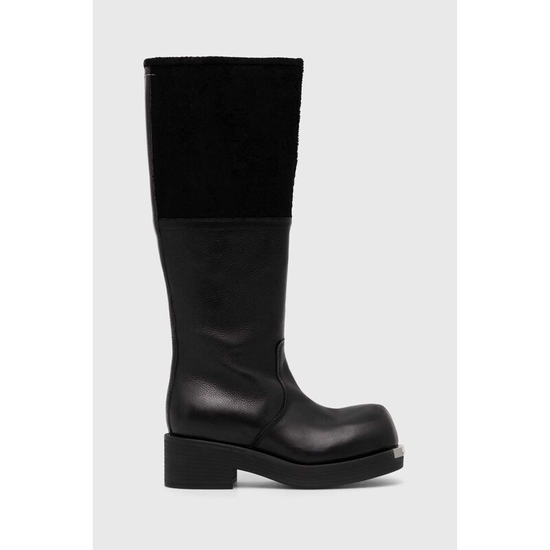 Kožené kozačky MM6 Maison Margiela Boot dámské, černá barva, na platformě, S66WW0075